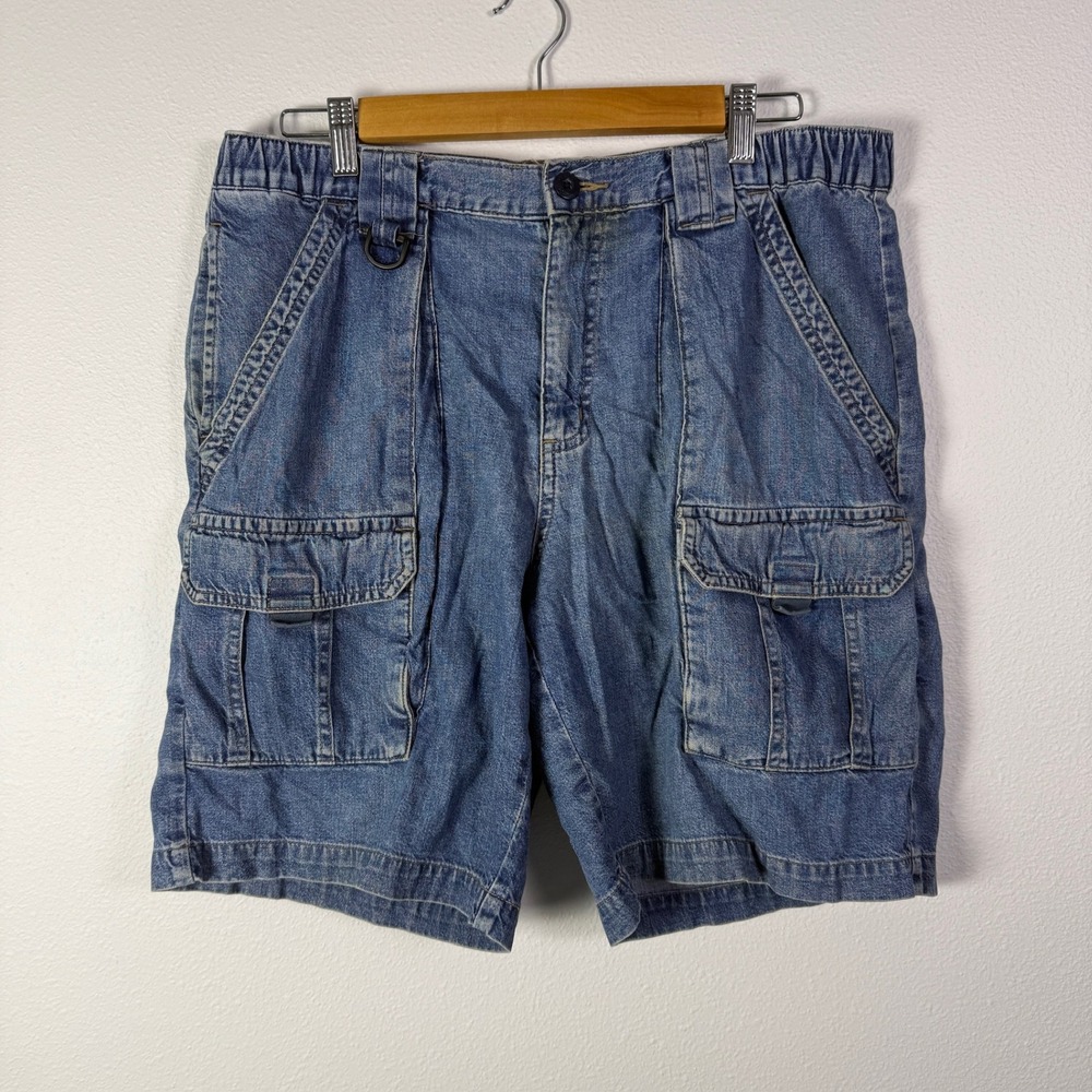 Baggy Columbia Cargo Shorts Mens 32 Blue Good Denim Utility Granola Hiking